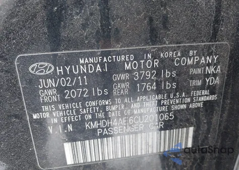 2012 Hyundai Elantra Gls (Ulsan Plant) z USA, uszkodzony, nr VIN KMHDH4AE6CU201065